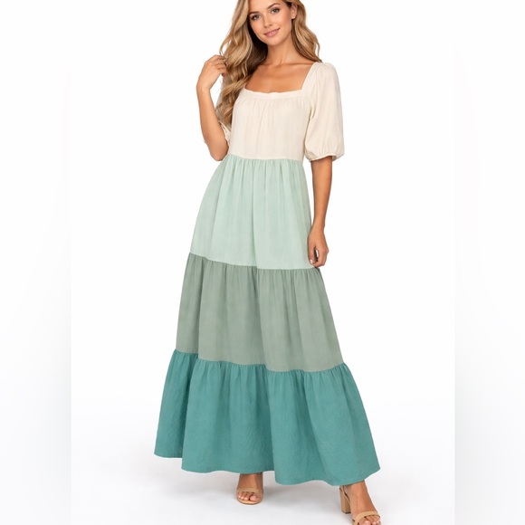Umgee Dresses & Skirts - Umgee Layered Colors Cottage Sweet Home Puff Sleeve Maxi Dress Size 1X